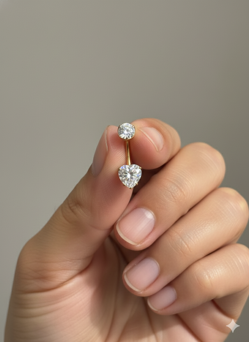 Piercing Ombligo Titanio ASTM F136 Corazón de Circonitas (Dorado)