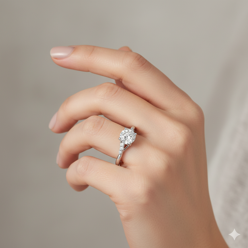 Anillo Solitario Clásico Plata 925 con Banda Brillante