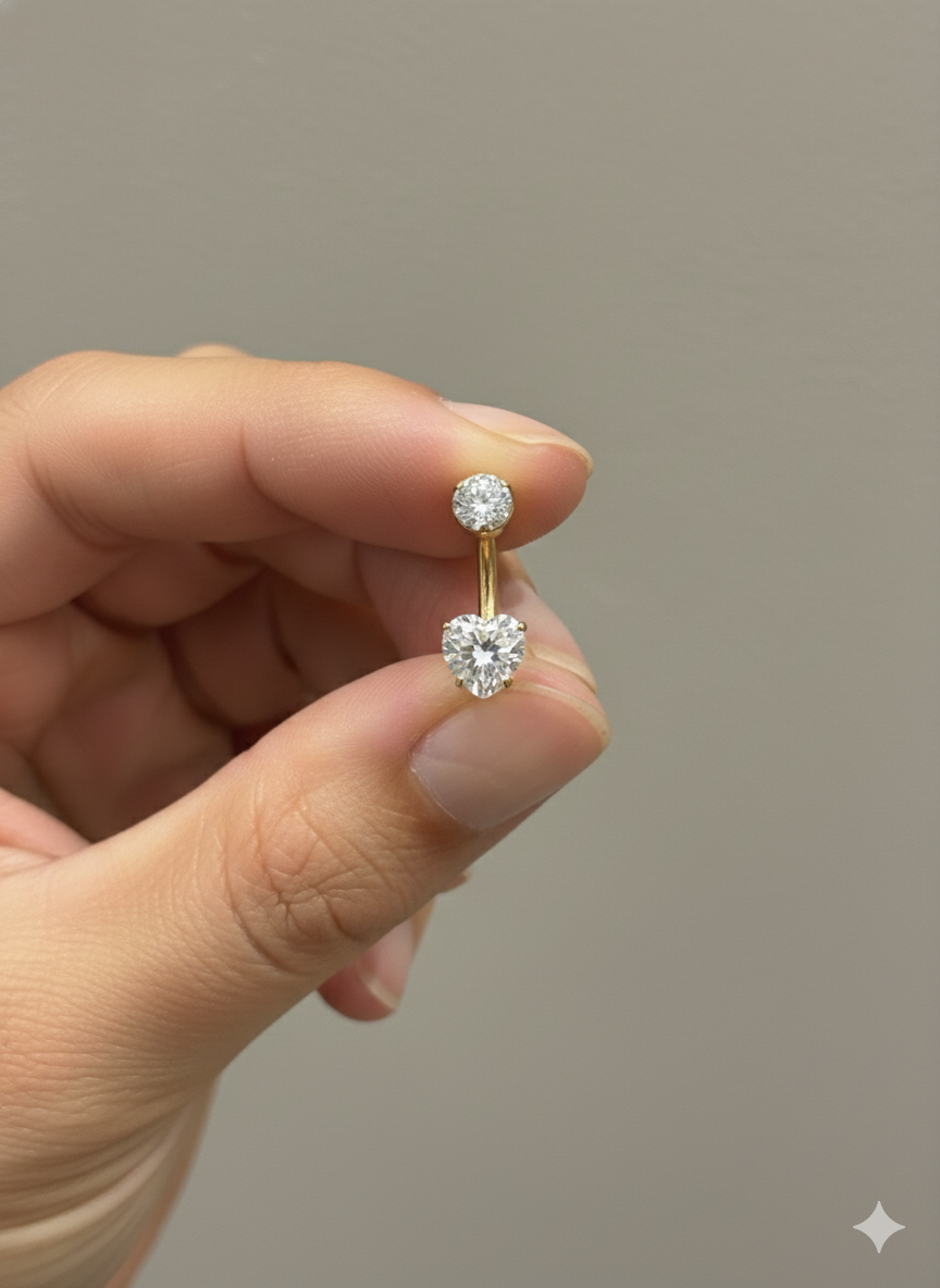 Piercing Ombligo Titanio ASTM F136 Corazón de Circonitas (Dorado)