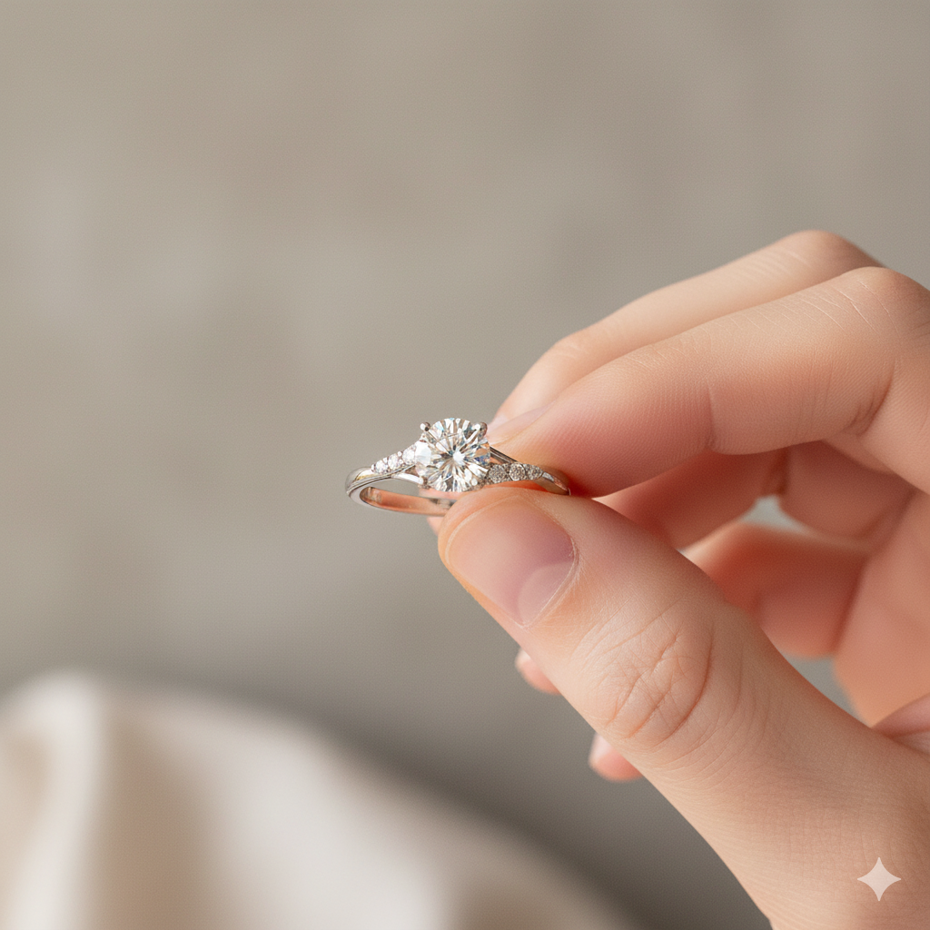 Anillo Solitario Clásico Plata 925 con Banda Brillante